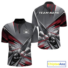 Load image into Gallery viewer, Custom Red And Gray Bowling Quarter-Zip Team Shirts For Men, Bowler Outfit Bowling League Shirt IPHW9557
