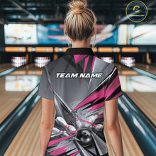 Load image into Gallery viewer, Custom Pink And Gray Bowling Women Quarter-Zip Shirts, Bowler Outfit Bowling League Shirt IPHW9558