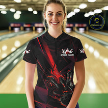 Load image into Gallery viewer, Custom Black And Red Flame Bowling Team Women Quarter-Zip Shirts, Fire Bowling Jerseys IPHW9612