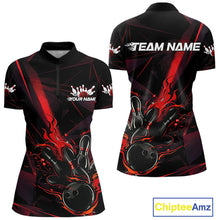 Load image into Gallery viewer, Custom Black And Red Flame Bowling Team Women Quarter-Zip Shirts, Fire Bowling Jerseys IPHW9612