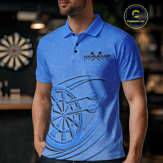Custom Blue Darts Polo Shirts For Men, Blue Dartboard Dart Team Jerseys For Players IPHW9638