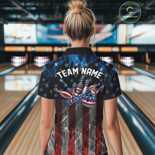 Load image into Gallery viewer, Custom Red And Blue Flame American Flag Patriotic Bowling Women Polo Shirts, Team Uniform IPHW9715