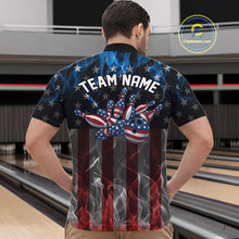 Load image into Gallery viewer, Custom Red And Blue Flame American Flag Patriotic Bowling Men Quarter-Zip Shirts, Team Uniform IPHW9715