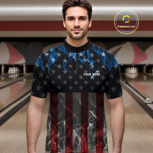 Load image into Gallery viewer, Custom Red And Blue Flame American Flag Patriotic Bowling Men Quarter-Zip Shirts, Team Uniform IPHW9715