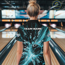 Load image into Gallery viewer, Custom Blue Thunder Lightning Bowling Team Women Quarter-Zip Shirts, Bowling Jerseys IPHW9742