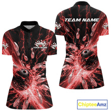 Load image into Gallery viewer, Custom Red Thunder Lightning Bowling Team Women Quarter-Zip Shirts, Bowling Jerseys IPHW9743