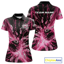 Load image into Gallery viewer, Custom Pink Thunder Lightning Bowling Team Women Polo Shirts, Bowling Jerseys IPHW9745