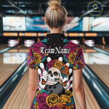 Load image into Gallery viewer, Custom Flower Sugar Skull Bowling Team Women Quarter-Zip Shirts, Halloween Bowler Outfit IPHW9749