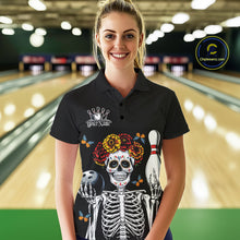 Load image into Gallery viewer, Custom Sugar Skull Bowling Team Women Polo Shirts, Funny Halloween Bowling Outfit IPHW9752