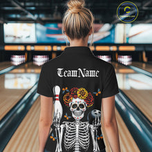 Load image into Gallery viewer, Custom Sugar Skull Bowling Team Women Polo Shirts, Funny Halloween Bowling Outfit IPHW9752
