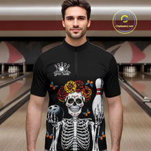 Load image into Gallery viewer, Custom Sugar Skull Bowling Team Men Quarter-Zip Shirts, Funny Halloween Bowling Outfit IPHW9752