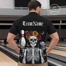 Load image into Gallery viewer, Custom Sugar Skull Bowling Team Men Quarter-Zip Shirts, Funny Halloween Bowling Outfit IPHW9752