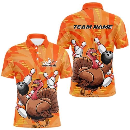 Custom Funny Thanksgiving Turkey Bowling Men Polo Shirts, Bowling League Shirt IPHW9769