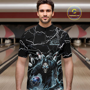 Custom Black And Blue Lightning Grim Reaper Bowling Men Quarter-Zip Shirt, Halloween Outfit IPHW9801