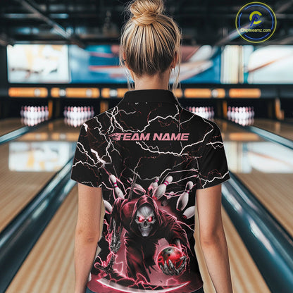 Custom Red Lightning Grim Reaper Bowling Women Quarter-Zip Shirt, Halloween Outfit IPHW9802