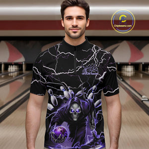 Custom Black And Purple Lightning Grim Reaper Bowling Men Quarter-Zip Shirt, Halloween Outfit IPHW9803