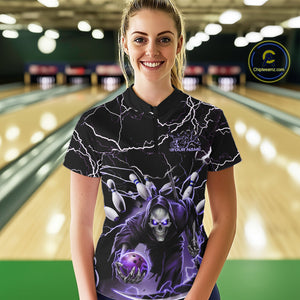 Custom Purple Lightning Grim Reaper Bowling Women Quarter-Zip Shirt, Halloween Outfit IPHW9803