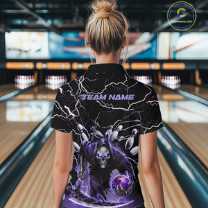 Custom Purple Lightning Grim Reaper Bowling Women Quarter-Zip Shirt, Halloween Outfit IPHW9803