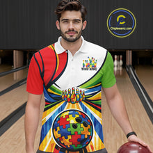 Load image into Gallery viewer, Custom Autism Awareness Bowling Men Polo Shirts, Colorful Puzzles Bowling Team Shirt IPHW11194