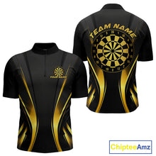 Load image into Gallery viewer, Custom Black And Gold Dartboard Dart Team Men Quarter-Zip Shirt, Golden Dart Outfits IPHW9979