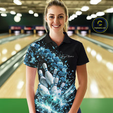 Load image into Gallery viewer, Custom Blue Roses And Butterfly Women Bowling Shirt, Flower Ladies Bowling League Shirt IPHW10885