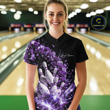 Load image into Gallery viewer, Custom Purple Roses And Butterfly Women Bowling Shirt, Flower Ladies Bowling Shirt IPHW10886