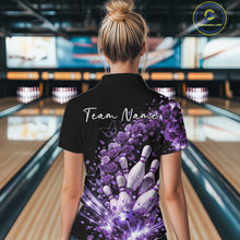 Load image into Gallery viewer, Custom Purple Roses And Butterfly Women Bowling Shirt, Flower Ladies Bowling Shirt IPHW10886