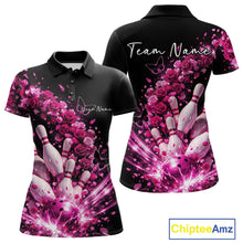 Load image into Gallery viewer, Custom Pink Roses And Butterfly Women Bowling Shirt, Flower Ladies Bowling League Shirt IPHW10887