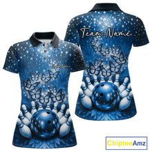 Load image into Gallery viewer, Custom Blue Buttefly Ladies Bowling Team Shirt, Women Bowling Polo Shirt IPHW10920
