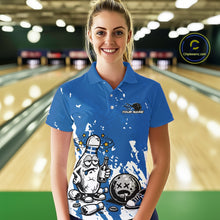 Load image into Gallery viewer, Blue Custom Drunk Bowling Ball And Pin Funny Women Polo Shirt, Bowling And Beer Jersey IPHW11233