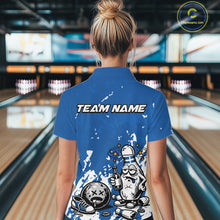 Load image into Gallery viewer, Blue Custom Drunk Bowling Ball And Pin Funny Women Polo Shirt, Bowling And Beer Jersey IPHW11233