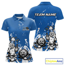 Load image into Gallery viewer, Blue Custom Drunk Bowling Ball And Pin Funny Women Polo Shirt, Bowling And Beer Jersey IPHW11233