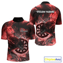 Load image into Gallery viewer, Custom Red Fire Flame Dart Wolf Men Quarter-Zip Shirts, Dart League Shirt Team Jerseys IPHW10004