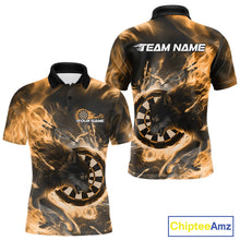Load image into Gallery viewer, Custom Yellow Fire Flame Dart Wolf Men Polo Shirts, Dart League Shirt Team Jerseys IPHW10005