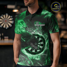 Load image into Gallery viewer, Custom Green Fire Flame Dart Wolf Men Polo Shirts, Dart League Shirt Team Jerseys IPHW10007