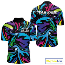 Load image into Gallery viewer, Colorful marbled polo shirt with 'Team Name' and 'Your Name' text on a white background, featuring the brand 'Chiptee Amz'.