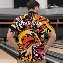 Load image into Gallery viewer, Man wearing a colorful bowling shirt with 'TEAM NAME' text in a bowling alley.