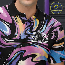 Load image into Gallery viewer, Colorful polo shirt with a logo and text on a dark background