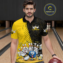 Load image into Gallery viewer, Custom Yellow Funny Bowling Men Polo Shirts, Bowling And Beer Party Bowlers Outfit IPHW9828