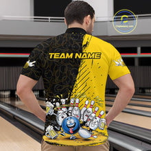 Load image into Gallery viewer, Custom Yellow Funny Bowling Men Quarter-Zip Shirts, Bowling And Beer Party Bowlers Outfit IPHW9828