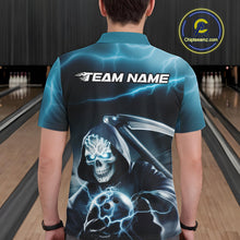 Load image into Gallery viewer, Custom Blue Lightning Grim Reaper Bowling Polo Shirts For Men, Halloween Bowling Jerseys IPHW9843