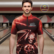 Load image into Gallery viewer, Custom Red Lightning Grim Reaper Bowling Quarter-Zip Shirts For Men, Halloween Bowling Jerseys IPHW9845