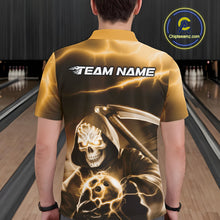 Load image into Gallery viewer, Custom Yellow Lightning Grim Reaper Bowling Polo Shirts For Men, Halloween Bowling Jerseys IPHW9846