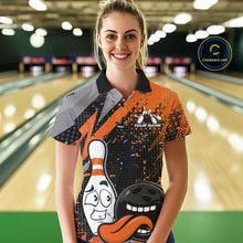 Load image into Gallery viewer, Custom Funny Bowling Polo Shirt For Women, Orange Bowling Ball And Pin Bowling Jersey IPHW10258