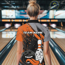Load image into Gallery viewer, Custom Funny Bowling Polo Shirt For Women, Orange Bowling Ball And Pin Bowling Jersey IPHW10258