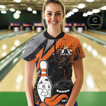 Load image into Gallery viewer, Custom Funny Bowling Women Quarter-Zip Shirt, Orange Bowling Ball And Pin Bowling Jersey IPHW10258