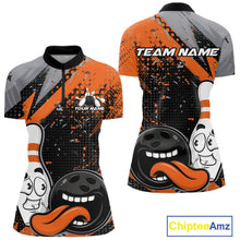 Load image into Gallery viewer, Custom Funny Bowling Women Quarter-Zip Shirt, Orange Bowling Ball And Pin Bowling Jersey IPHW10258