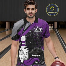 Load image into Gallery viewer, Custom Funny Bowling Polo Shirt For Men, Purple Bowling Ball And Pin Bowling Jersey IPHW10259
