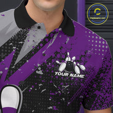 Load image into Gallery viewer, Custom Funny Bowling Polo Shirt For Men, Purple Bowling Ball And Pin Bowling Jersey IPHW10259