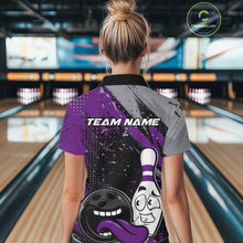 Load image into Gallery viewer, Custom Funny Bowling Polo Shirt For Women, Purple Bowling Ball And Pin Bowling Jersey IPHW10259